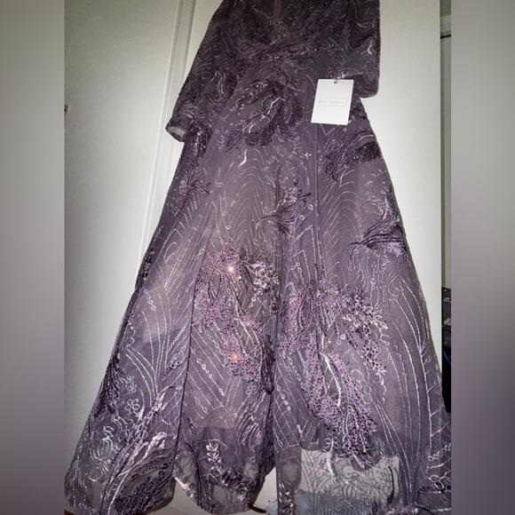 NWT | Mac Duggal 20336 Purple Embellished Wrap Over 3/4 Sleeve Dress Size 6 - Picture 7 of 11